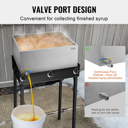 VEVOR Maple Syrup Evaporator Pan, 24.9 Gallon, 362 Cups of 8.8oz Maple Syrup, Flat Evaporator Pan with 1 Valve and 3 Heating Methods, 304 Stainless Steel Maple Syrup Pan for Home, Outdoor - View 5