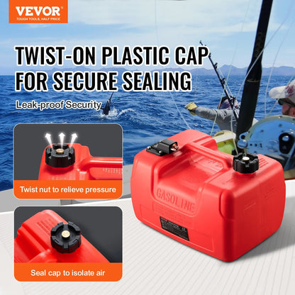VEVOR Marine Fuel Tank, 3.17 Gallon/12L, Portable Boat Fuel Gas Tank for Outboard Engine Boats, Plastic Outboard Marine Boat Fuel Tank with Hose, Easy to Carry for Yacht, Fishing Boat, Deck Boat, Red