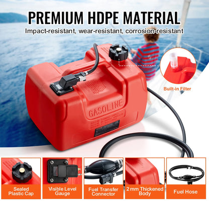 VEVOR Marine Fuel Tank, 3.17 Gallon/12L, Portable Boat Fuel Gas Tank for Outboard Engine Boats, Plastic Outboard Marine Boat Fuel Tank with Hose, Easy to Carry for Yacht, Fishing Boat, Deck Boat, Red - View 4