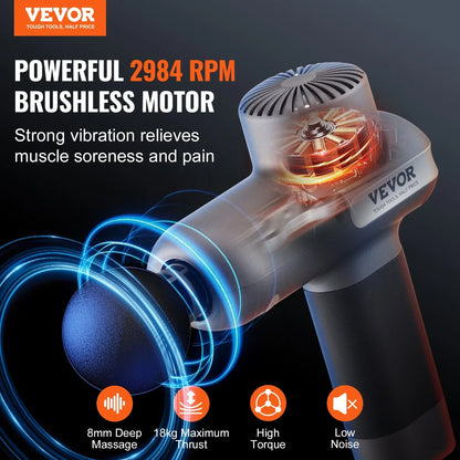 VEVOR Massage Gun Deep Tissue, Percussion Muscle Massager for Athletes - with 5 Speed Levels & 6 Massage Heads, 7.4V 2500mAh Batteries, Handheld Electric Massage Gun for Pain Relief, Muscle Relaxation - View 2