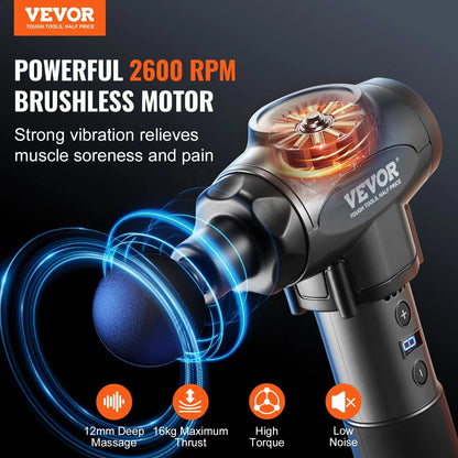 VEVOR Massage Gun Deep Tissue with 9 Speed Levels & 6 Massage Heads, 24V 2500mAh Batteries, Percussion Muscle Massager for Athletes, Handheld Electric Massage Gun for Pain Relief, Muscle Relaxation - View 2