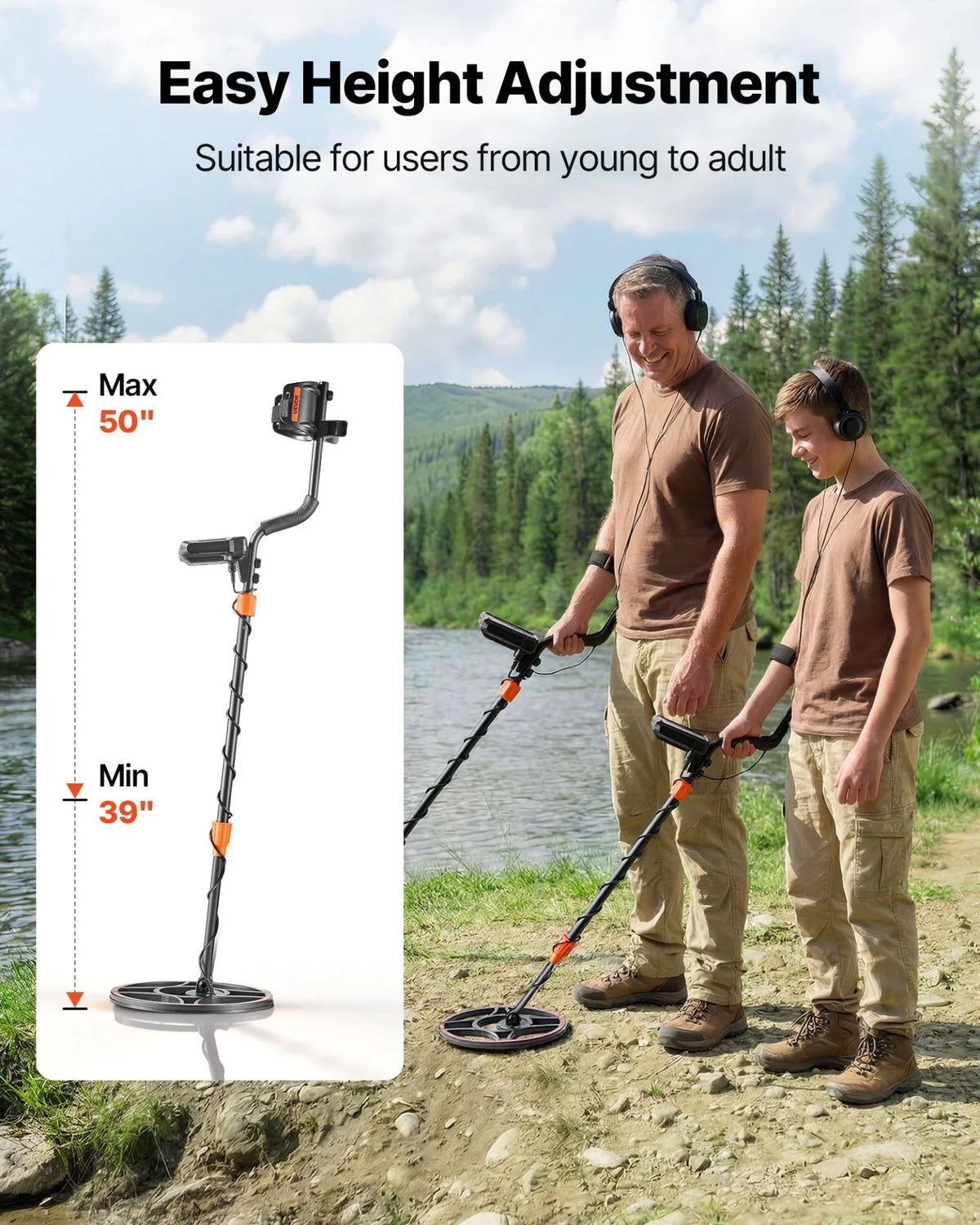 VEVOR Metal Detector for Adults, 12", Professional High Accuracy Gold Detector, IP68 Waterproof Search Coil with Display, Headphones, 6 Modes, Adjustable Length, for Detecting Gold Treasure Hunting - View 4