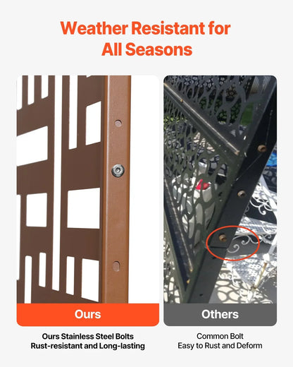 VEVOR Metal Privacy Screen, 47" W x 76" H, Outdoor Privacy Screens 3-Panel, Freestanding Outdoor Divider with Stand, Decorative Garden Steel Privacy Fence for Balcony Patio Indoor Room Hot Tub Brown - View 3