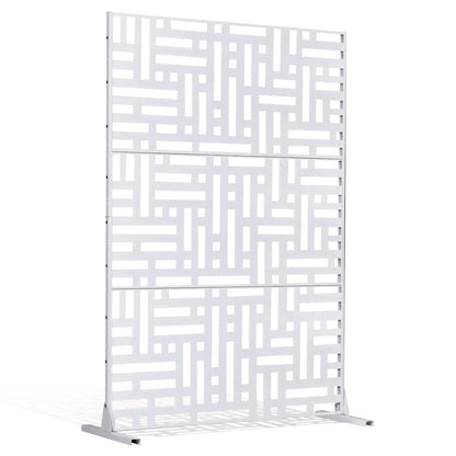 VEVOR Metal Privacy Screen, 47" W x 76" H Outdoor Privacy Screens 3-Panel, Freestanding Outdoor Divider with Stand, Decorative Garden Steel Privacy Fence for Balcony Patio Indoor Room Hot Tub White - View 9