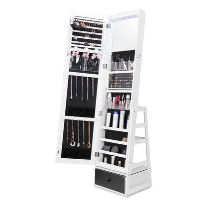 VEVOR Mirror Jewelry Cabinet 360° Swivel Standing Mirror with Storage White