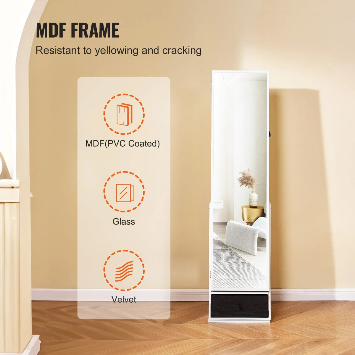 VEVOR Mirror Jewelry Cabinet 360° Swivel Standing Mirror with Storage White - View 6