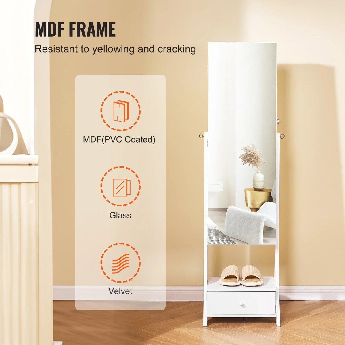 VEVOR Mirror Jewelry Cabinet Standing Mirror with Storage Full Length White - View 5