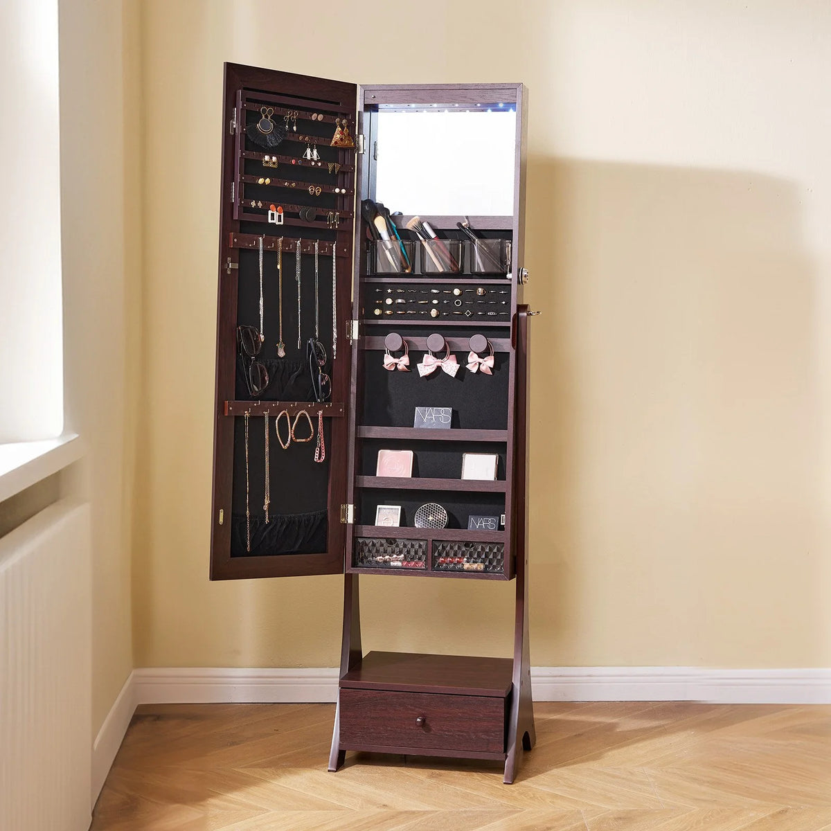 VEVOR Mirror Jewelry Cabinet Standing Mirror with Storage Full Length Brown - View 7