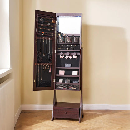 VEVOR Mirror Jewelry Cabinet Standing Mirror with Storage Full Length Brown - View 7