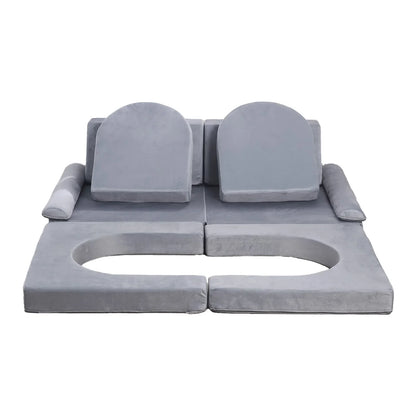 VEVOR Modular Kids Play Couch, Sectional Toddler Sofa with Armrests, 28D Sponge & Short Pile, Convertible Kids Modular Couch DIY Creative Combination for Playroom, Bedroom, Living Room, 10 Pcs, Gray - View 10