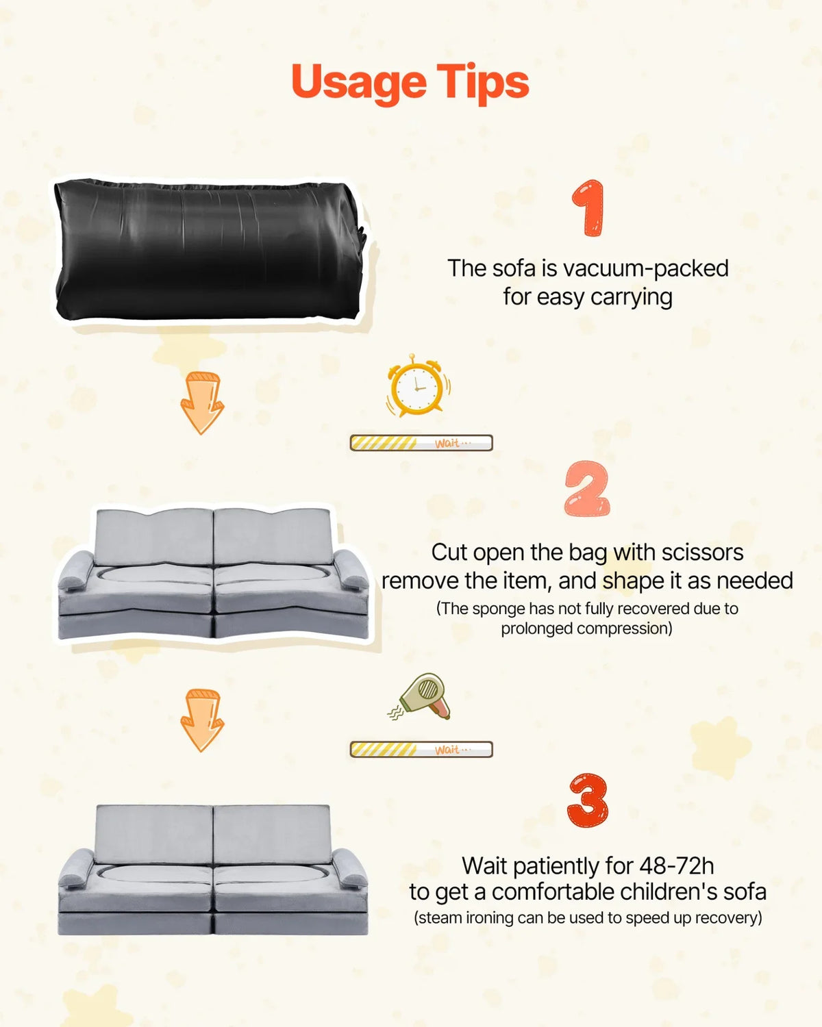 VEVOR Modular Kids Play Couch, Sectional Toddler Sofa with Armrests, 28D Sponge & Short Pile, Convertible Kids Modular Couch DIY Creative Combination for Playroom, Bedroom, Living Room, 10 Pcs, Gray - View 6