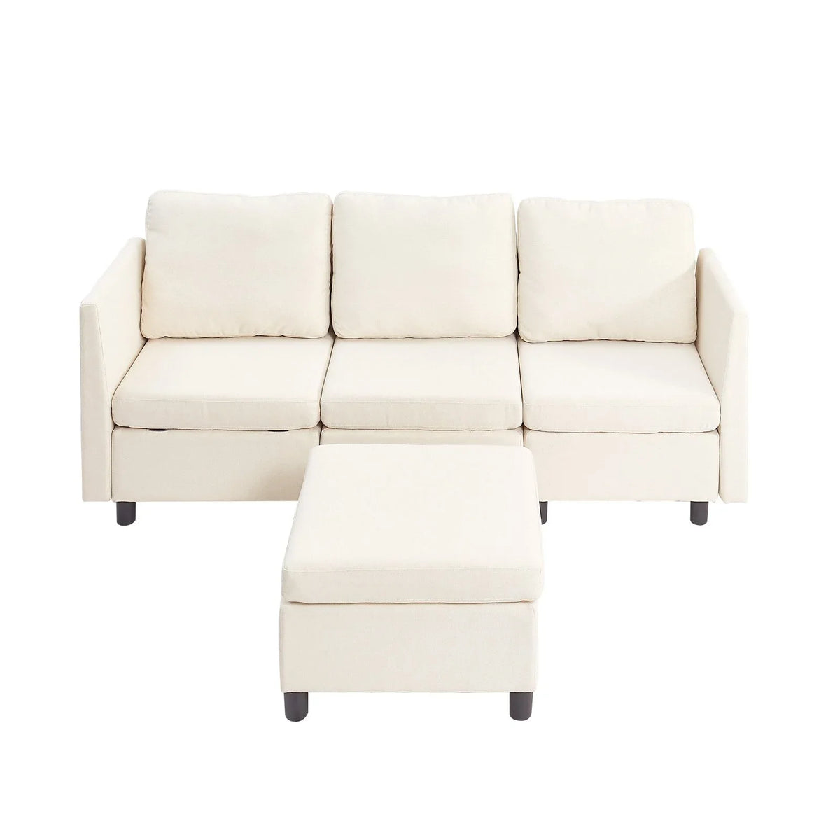 VEVOR Modular Sectional Sofa, 3-Seater Modular Sofa with Hidden Storage, Cloud Sectional Couch with Ottoman & High Rebound Sponge, Solid Wood Frame Upholstered Couch for Living Room, Bedroom, Beige - View 10