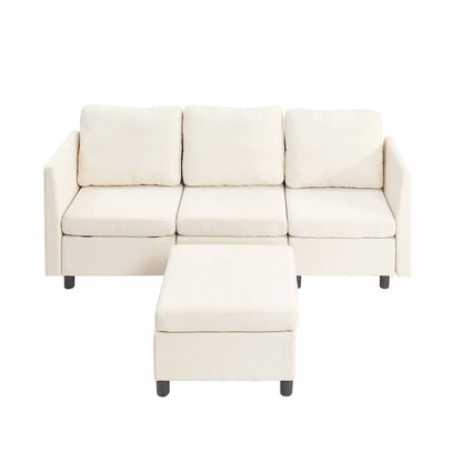 VEVOR Modular Sectional Sofa, 3-Seater Modular Sofa with Hidden Storage, Cloud Sectional Couch with Ottoman & High Rebound Sponge, Solid Wood Frame Upholstered Couch for Living Room, Bedroom, Beige - View 10