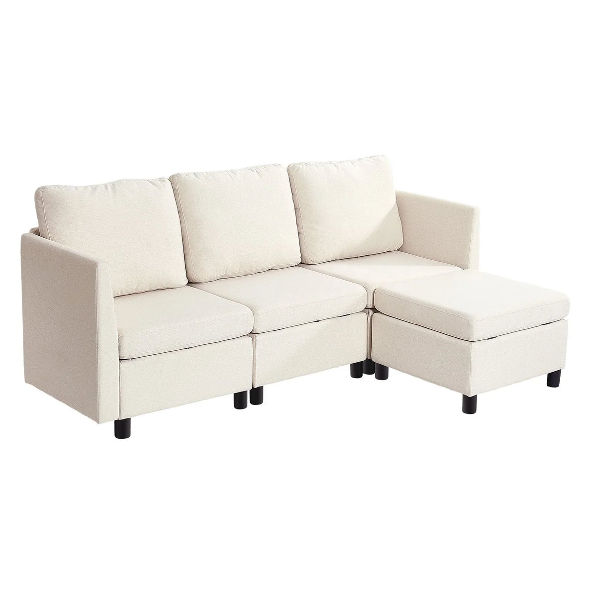 VEVOR Modular Sectional Sofa, 3-Seater Modular Sofa with Hidden Storage, Cloud Sectional Couch with Ottoman & High Rebound Sponge, Solid Wood Frame Upholstered Couch for Living Room, Bedroom, Beige - View 9
