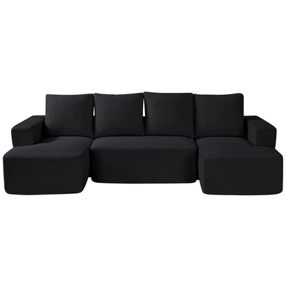 VEVOR Modular Sectional Sofa, U Shaped Modular Sofa with Chaise, Cloud Sectional Couch with High Rebound Sponge and Density, Upholstered Corduroy Couch with Cushion for Living Room, Bedroom, Black - View 10