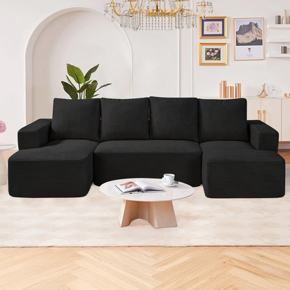 VEVOR Modular Sectional Sofa, U Shaped Modular Sofa with Chaise, Cloud Sectional Couch with High Rebound Sponge and Density, Upholstered Corduroy Couch with Cushion for Living Room, Bedroom, Black - View 7
