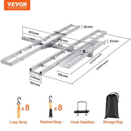 VEVOR Motorcycle Carrier, 2-Bike 600 LBS Aluminum Motorcycle Carrier Hitch Mount, Loading Ramp, Scooter Dirt Bike Trailer Hauler, Ratchet Straps and Stabilizer, for Car, Truck with 2" Hitch Receiver - View 6