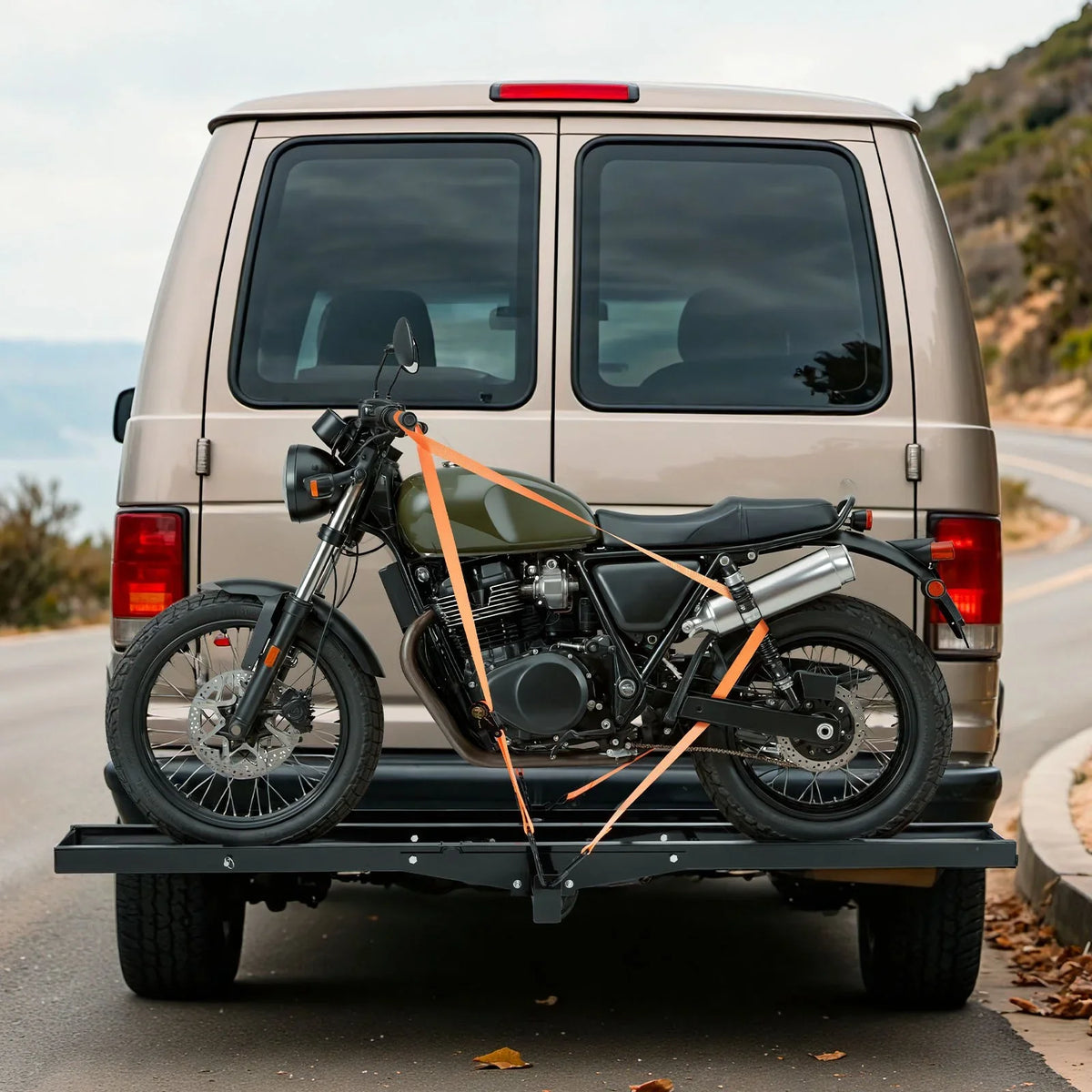 VEVOR Motorcycle Carrier, 500 lbs Capacity, Heavy Duty Steel Hitch Mount Rack with 47in Ramp, Ratchet Straps & Stabilizer, Scooter Dirt Bike Trailer Hauler for Car Truck with 2-Inch Hitch Receiver - View 7