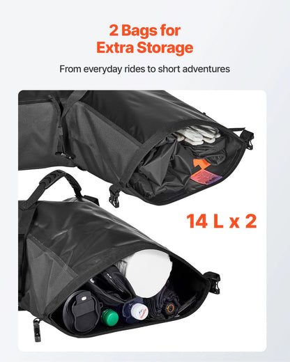 VEVOR Motorcycle Saddlebags, 28 L (14 L x 2) Large Capacity Side Saddle Bags Compatible with Most Motorcycles, Waterproof Outdoor Sports Motorbike Luggage Storage Shoulder Bag with Bottom Strap, Black - View 2