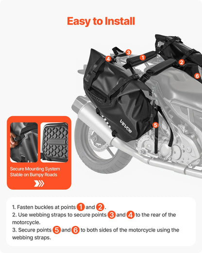 VEVOR Motorcycle Saddlebags, 28 L (14 L x 2) Large Capacity Side Saddle Bags Compatible with Most Motorcycles, Waterproof Outdoor Sports Motorbike Luggage Storage Shoulder Bag with Bottom Strap, Black - View 3