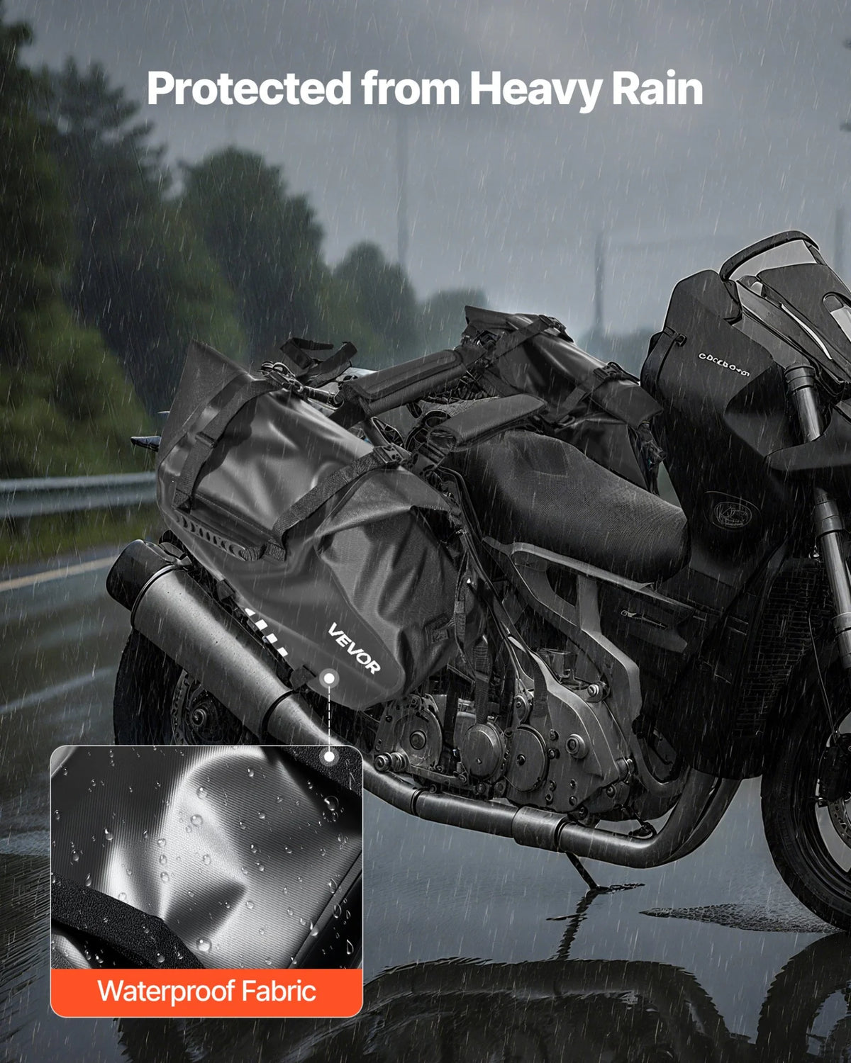 VEVOR Motorcycle Saddlebags, 28 L (14 L x 2) Large Capacity Side Saddle Bags Compatible with Most Motorcycles, Waterproof Outdoor Sports Motorbike Luggage Storage Shoulder Bag with Bottom Strap, Black - View 4