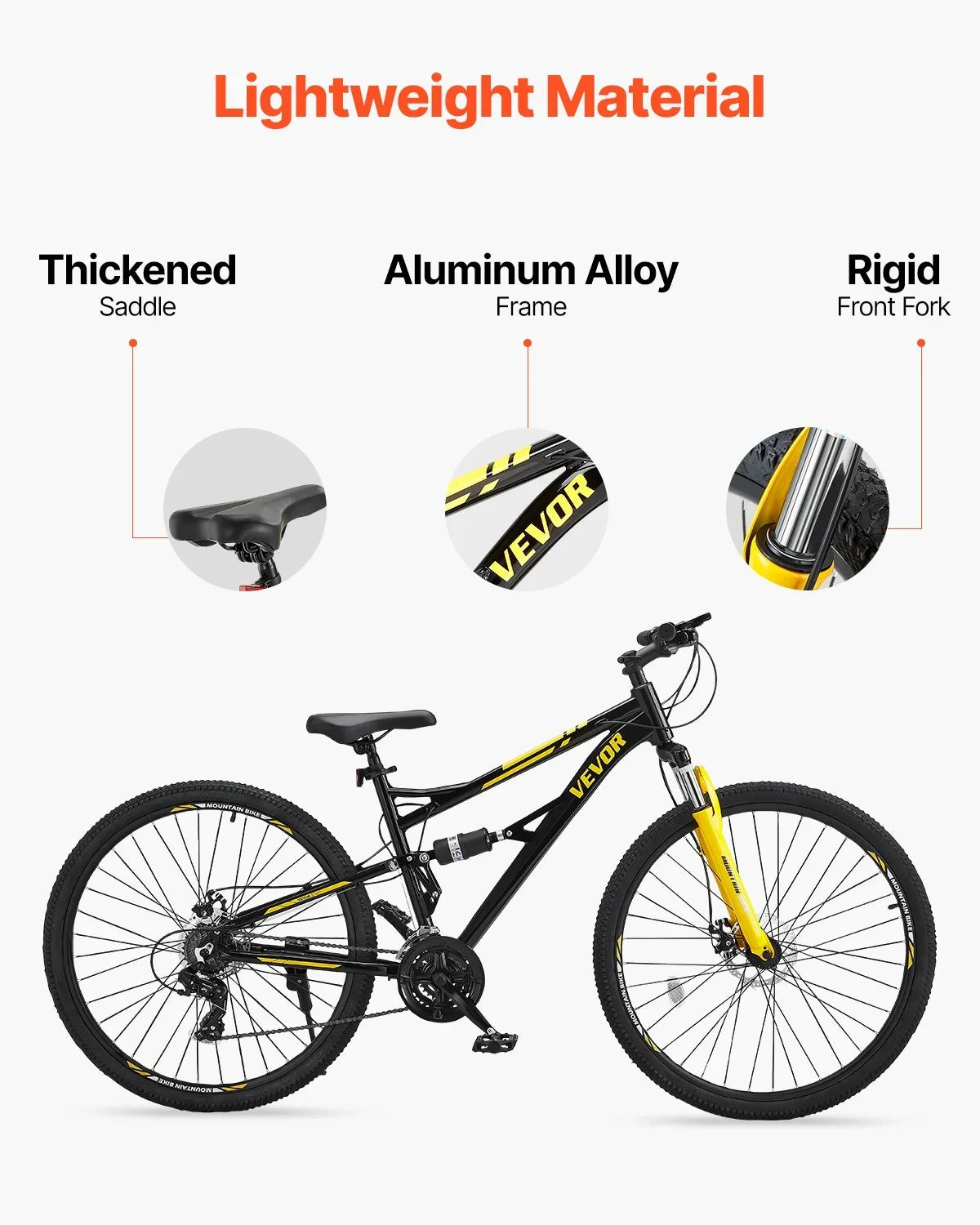 VEVOR Mountain Bike, 29 inch MTB Bicycle with Full Dual Suspension, 24 Speeds Twist Shifting, Comfort Saddle, Dual Disc Brakes, Aluminum Alloy Frame, Adult Sport Cycling Bicycle for Men Women Trail Snow