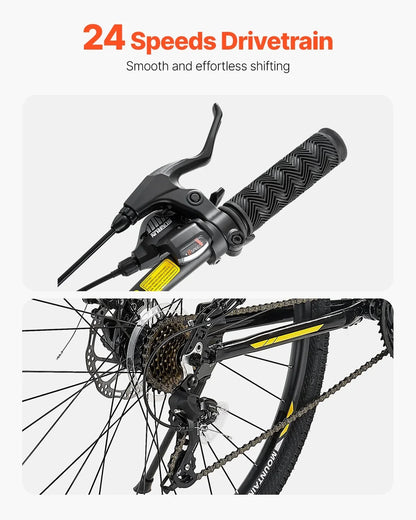 VEVOR Mountain Bike, 29 inch MTB Bicycle with Full Dual Suspension, 24 Speeds Twist Shifting, Comfort Saddle, Dual Disc Brakes, Aluminum Alloy Frame, Adult Sport Cycling Bicycle for Men Women Trail Snow - View 2