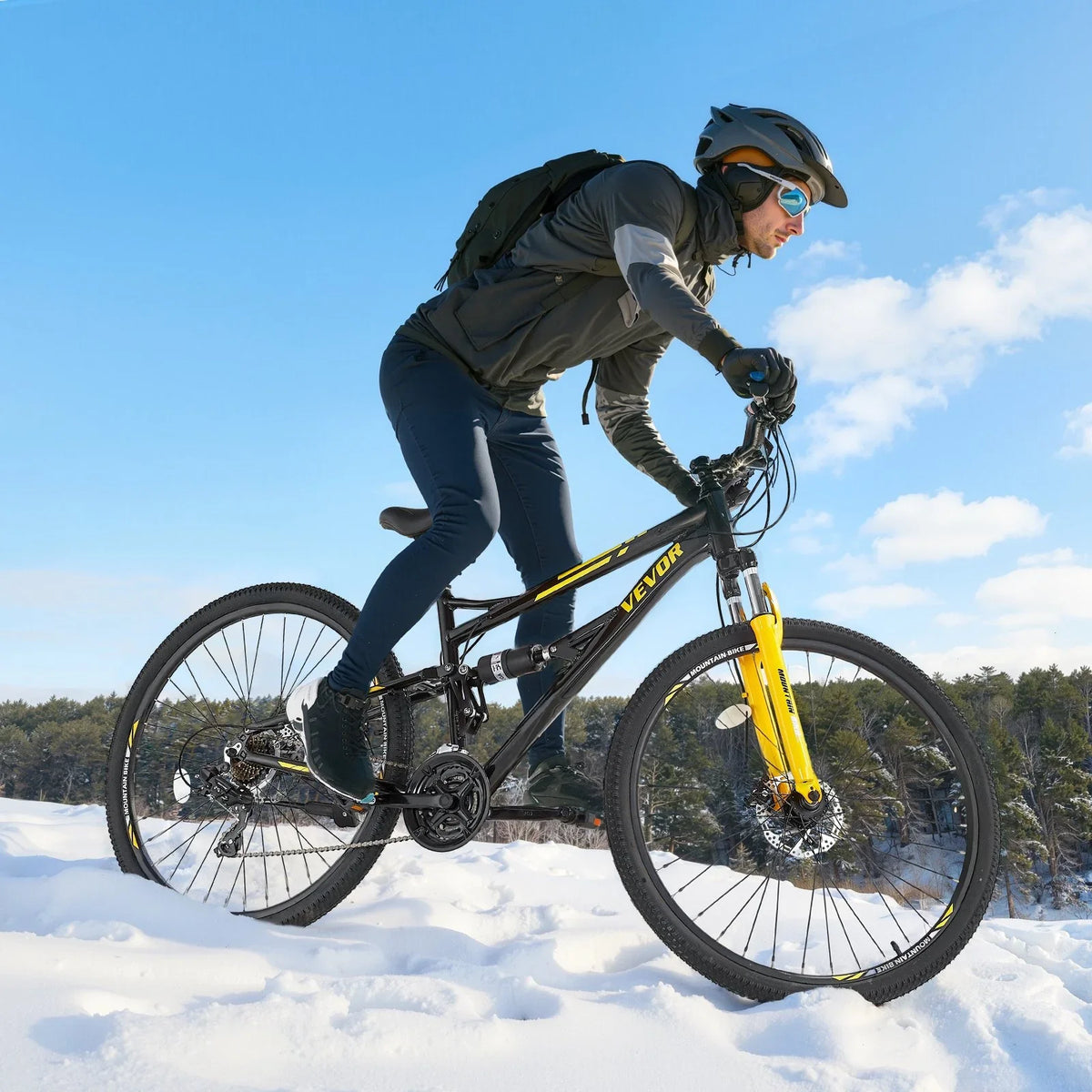 VEVOR Mountain Bike, 29 inch MTB Bicycle with Full Dual Suspension, 24 Speeds Twist Shifting, Comfort Saddle, Dual Disc Brakes, Aluminum Alloy Frame, Adult Sport Cycling Bicycle for Men Women Trail Snow - View 7