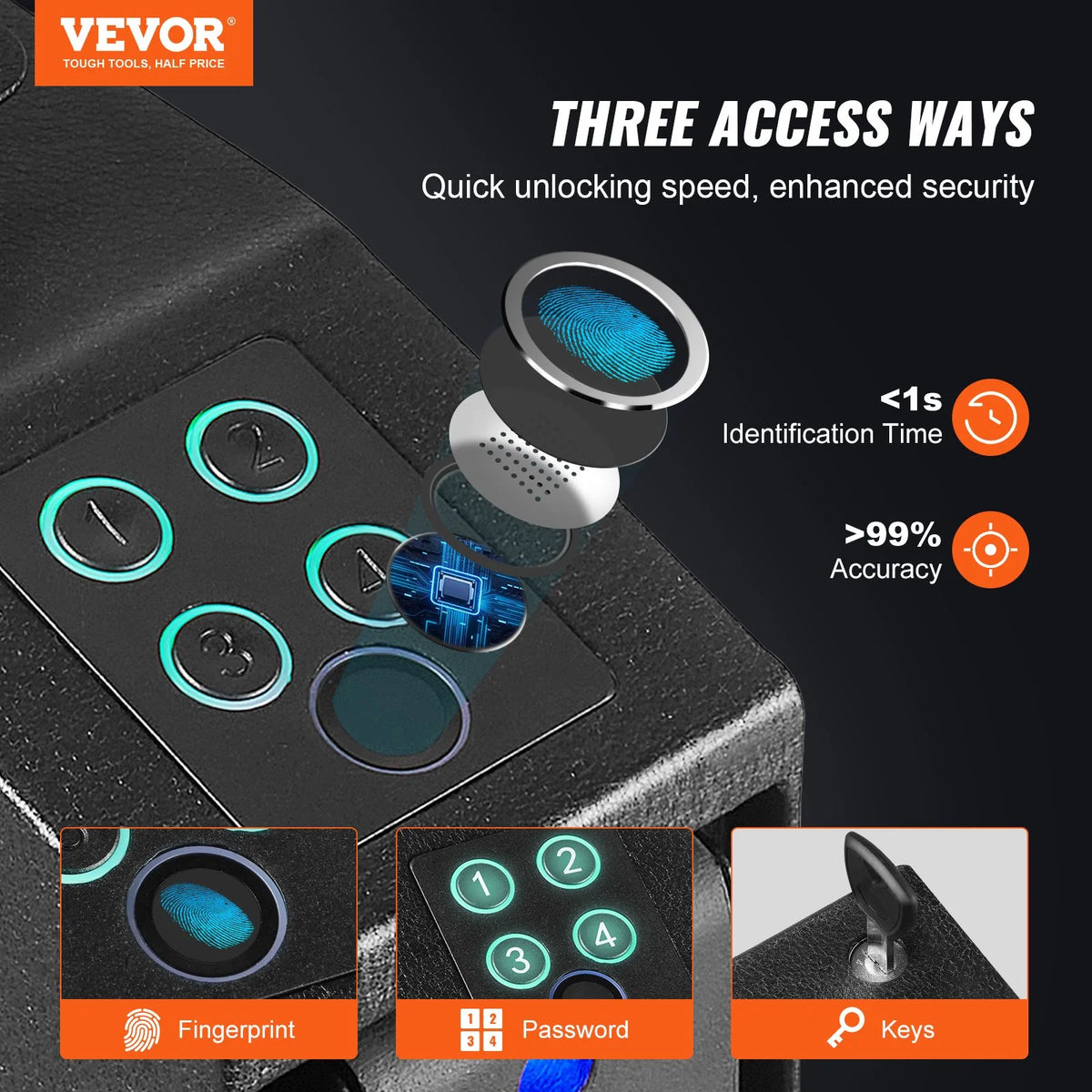 VEVOR Mounted Gun Safe for Pistols, Biometric Gun Safe with Three Quick Access Ways of Fingerprints, Passwords and Keys, Handgun Safe for 1 Pistol for Home, Bedside, Nightstand, Wall - View 2