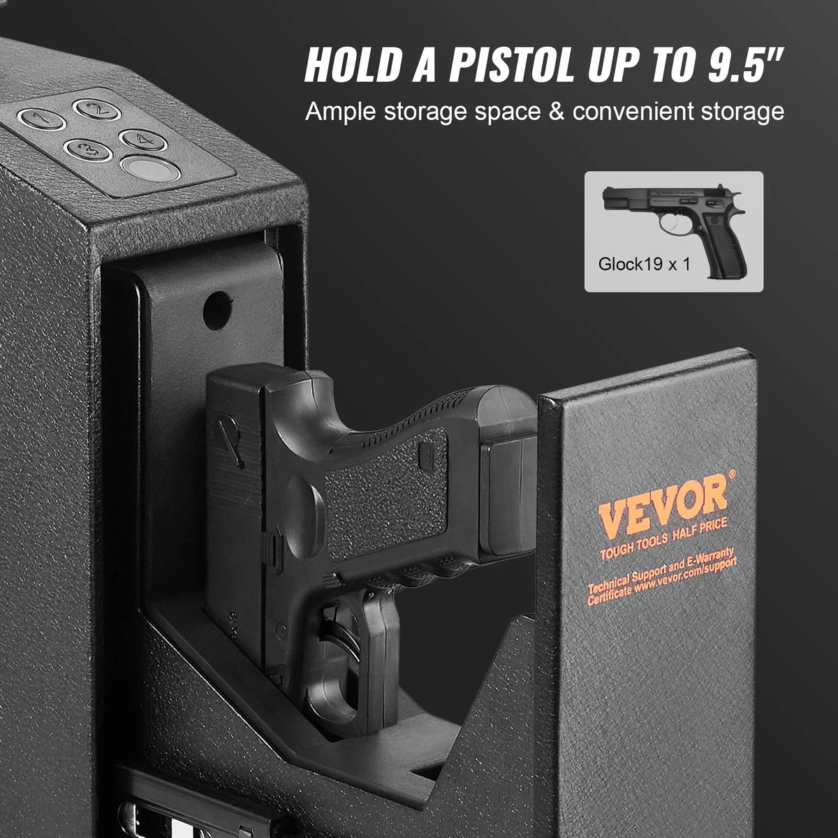 VEVOR Mounted Gun Safe for Pistols, Biometric Gun Safe with Three Quick Access Ways of Fingerprints, Passwords and Keys, Handgun Safe for 1 Pistol for Home, Bedside, Nightstand, Wall - View 3
