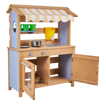 VEVOR Mud Kitchen, Outdoor Mud Kitchen for Kids, Wood Outdoor Play Kitchens with Spoons, Sink, Tank, Sunshade Canopy, Shovels, Cookware Pots and Accessories, Wooden Play Kitchens for Home, Lawn - View 8
