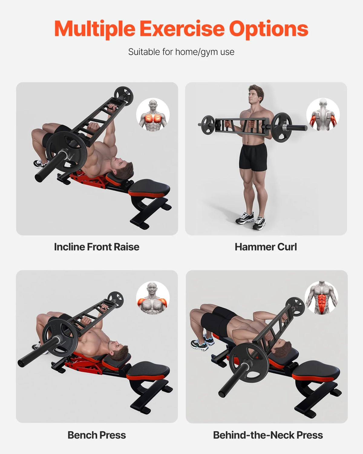 VEVOR Multi-Grip Barbell, 2-inch 3 Positions Swiss Bar, 550 LBS Capacity Heavy Duty Swiss Barbell Training Equipment, with 2 Collars and Knurled Grips, for Home Gym, Support Pressing, Lifting Curls - View 3