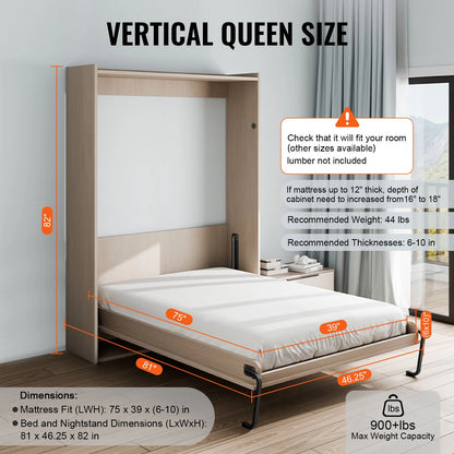 VEVOR Murphy Bed Kit, Twin Size, Vertical Deluxe DIY Wall Bed Mechanical Hardware Kit, Pneumatic Lever Heavy Duty Bed Frame Support, Folding Cabinet Wall Bed Space Saving Design for Guestroom - View 2
