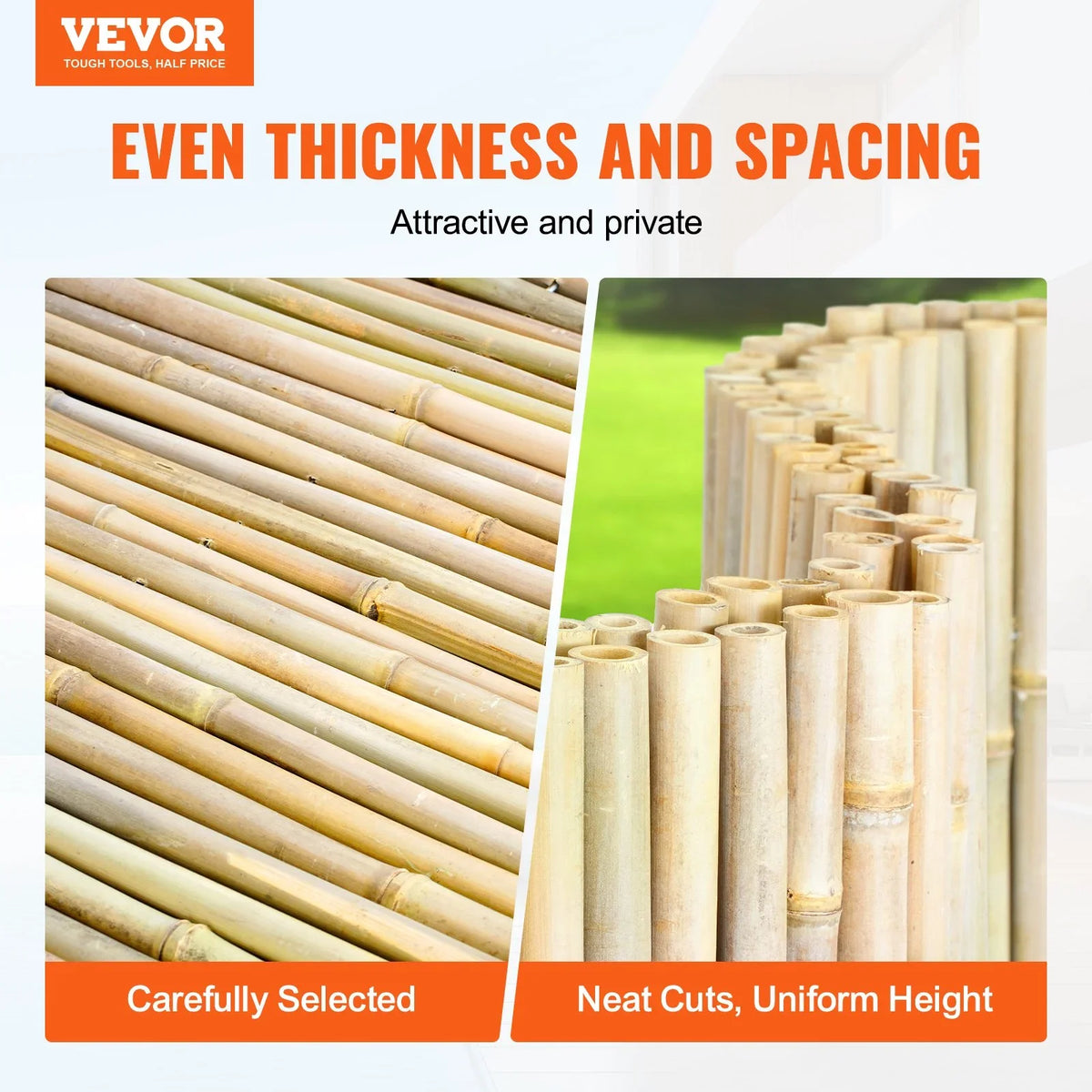 VEVOR Natural Rolled Bamboo Fence, Eco-Friendly Bamboo Privacy Fence 6 ft H x 8 ft L x 0.75 in D. , Decorative Bamboo Privacy Screen for Garden, Backyard, Balcony, Patio, Pool Side - View 2