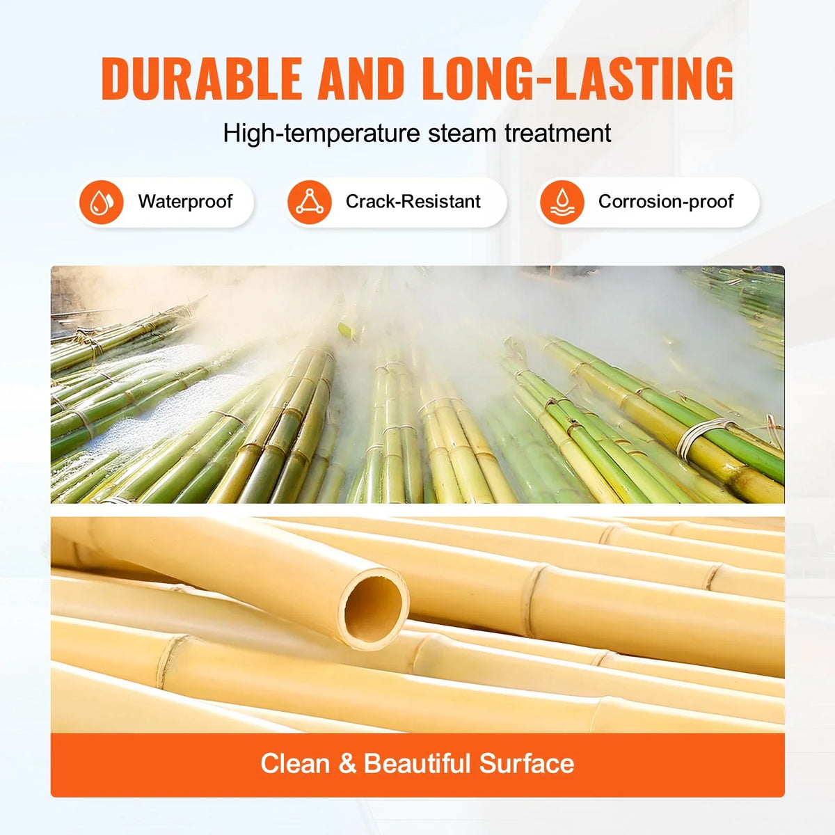 VEVOR Natural Rolled Bamboo Fence, Eco-Friendly Bamboo Privacy Fence 6 ft H x 8 ft L x 0.75 in D. , Decorative Bamboo Privacy Screen for Garden, Backyard, Balcony, Patio, Pool Side - View 3