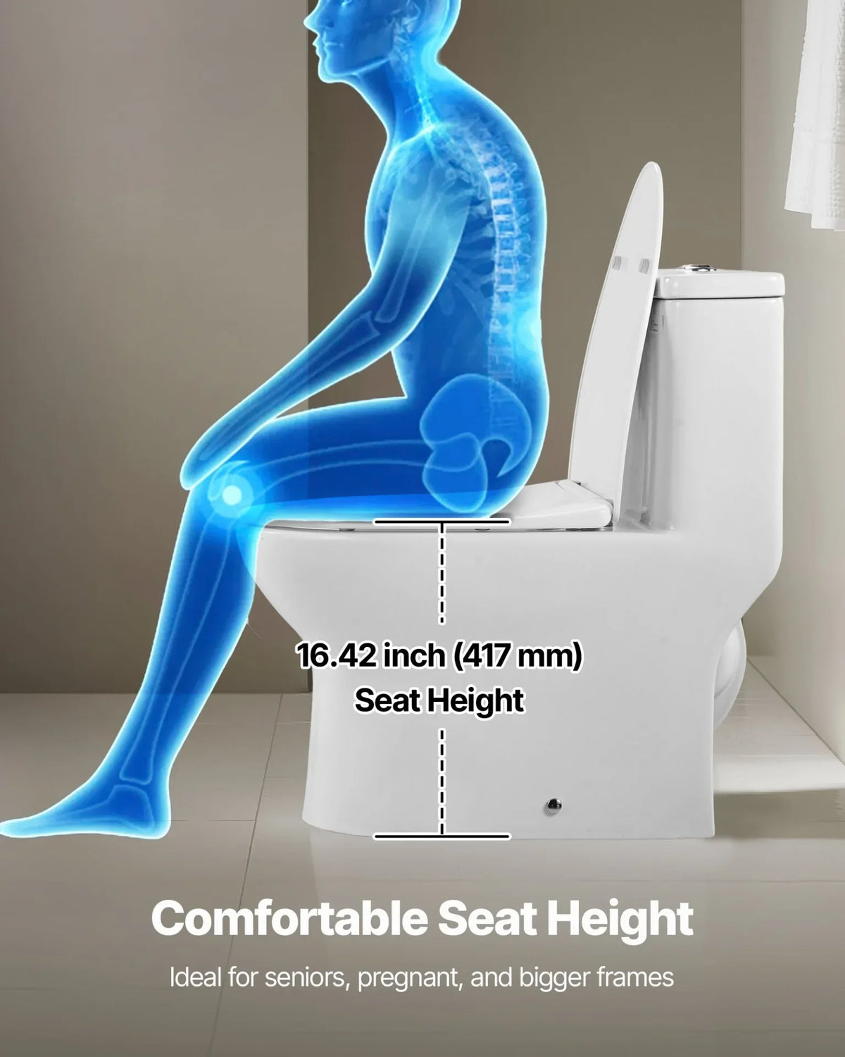 VEVOR One-Piece Toilet, Elongated Toilet Vortex Dual-Flush 1.0/1.28 GPF, Toilets for Bathroom with Comfortable Chair Seat, Standard Height, 12 inch Rough-In, White + Silver, Easy-Clean Skirted Design - View 5