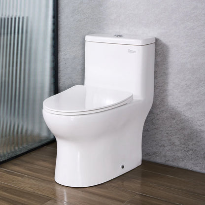 VEVOR One-Piece Toilet, Elongated Toilet Vortex Dual-Flush 1.0/1.28 GPF, Toilets for Bathroom with Comfortable Chair Seat, Standard Height, 12 inch Rough-In, White + Silver, Easy-Clean Skirted Design - View 7