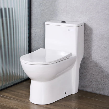 VEVOR One-Piece Toilet, Elongated Toilet Vortex Dual-Flush 1.1/1.6 GPF, Toilets for Bathroom with Comfortable Chair Seat, 12 inch Rough-In, Black + White, Easy-Clean Skirted Design, Standard Height
