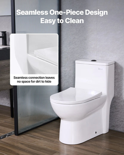 VEVOR One-Piece Toilet, Elongated Toilet Vortex Dual-Flush 1.1/1.6 GPF, Toilets for Bathroom with Comfortable Chair Seat, 12 inch Rough-In, Black + White, Easy-Clean Skirted Design, Standard Height - View 2