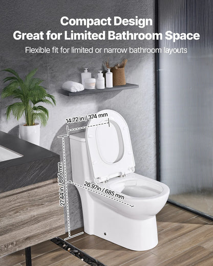 VEVOR One-Piece Toilet, Elongated Toilet Vortex Dual-Flush 1.1/1.6 GPF, Toilets for Bathroom with Comfortable Chair Seat, 12 inch Rough-In, Black + White, Easy-Clean Skirted Design, Standard Height - View 3