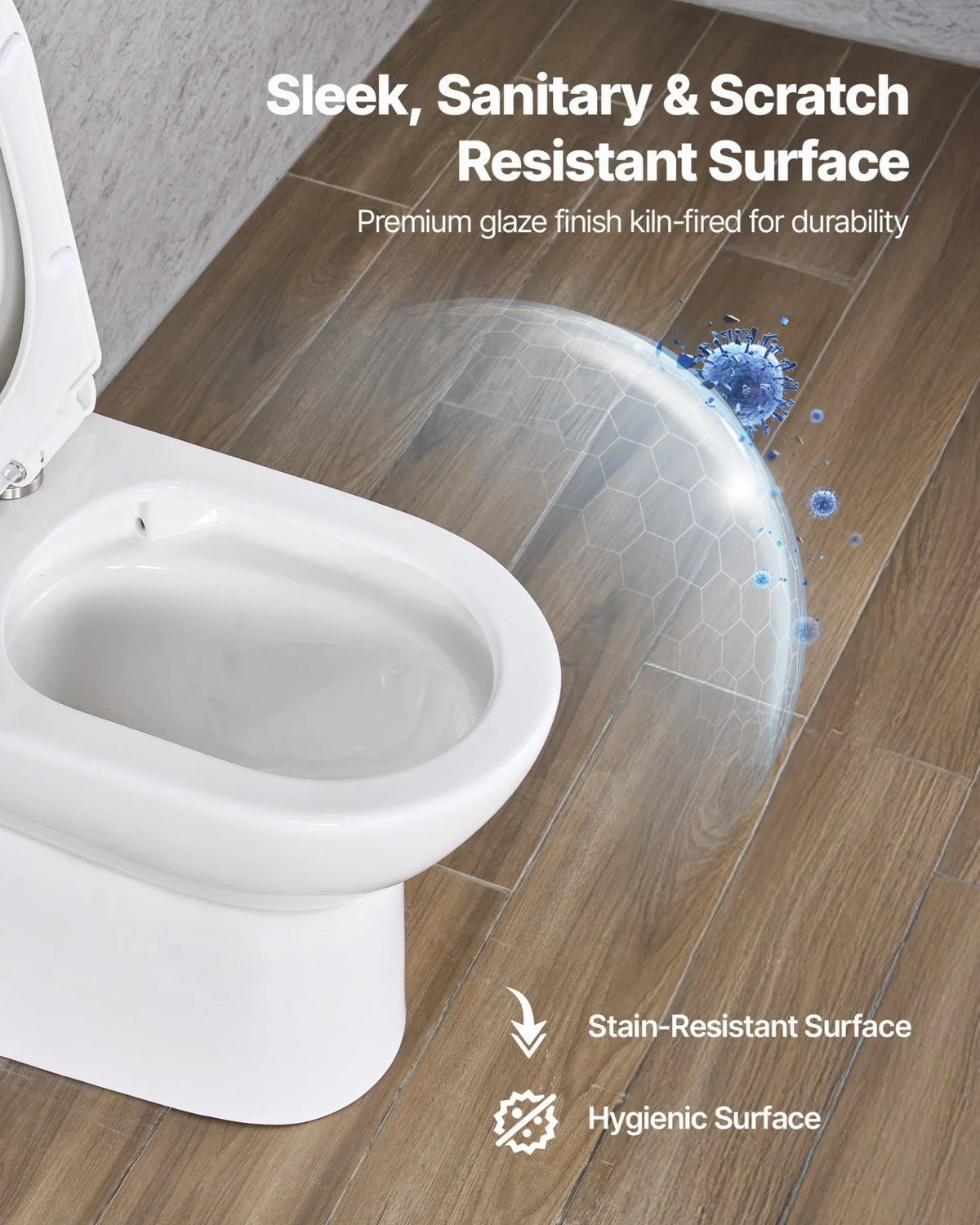 VEVOR One-Piece Toilet, Elongated Toilet Vortex Dual-Flush 1.1/1.6 GPF, Toilets for Bathroom with Comfortable Chair Seat, 12 inch Rough-In, Black + White, Easy-Clean Skirted Design, Standard Height - View 5