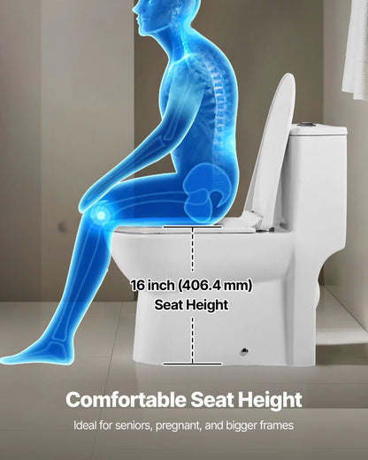 VEVOR One-Piece Toilet, Elongated Toilet Vortex Dual-Flush 1.1/1.6 GPF, Toilets for Bathroom with Comfortable Chair Seat, 12 inch Rough-In, Black + White, Easy-Clean Skirted Design, Standard Height - View 6