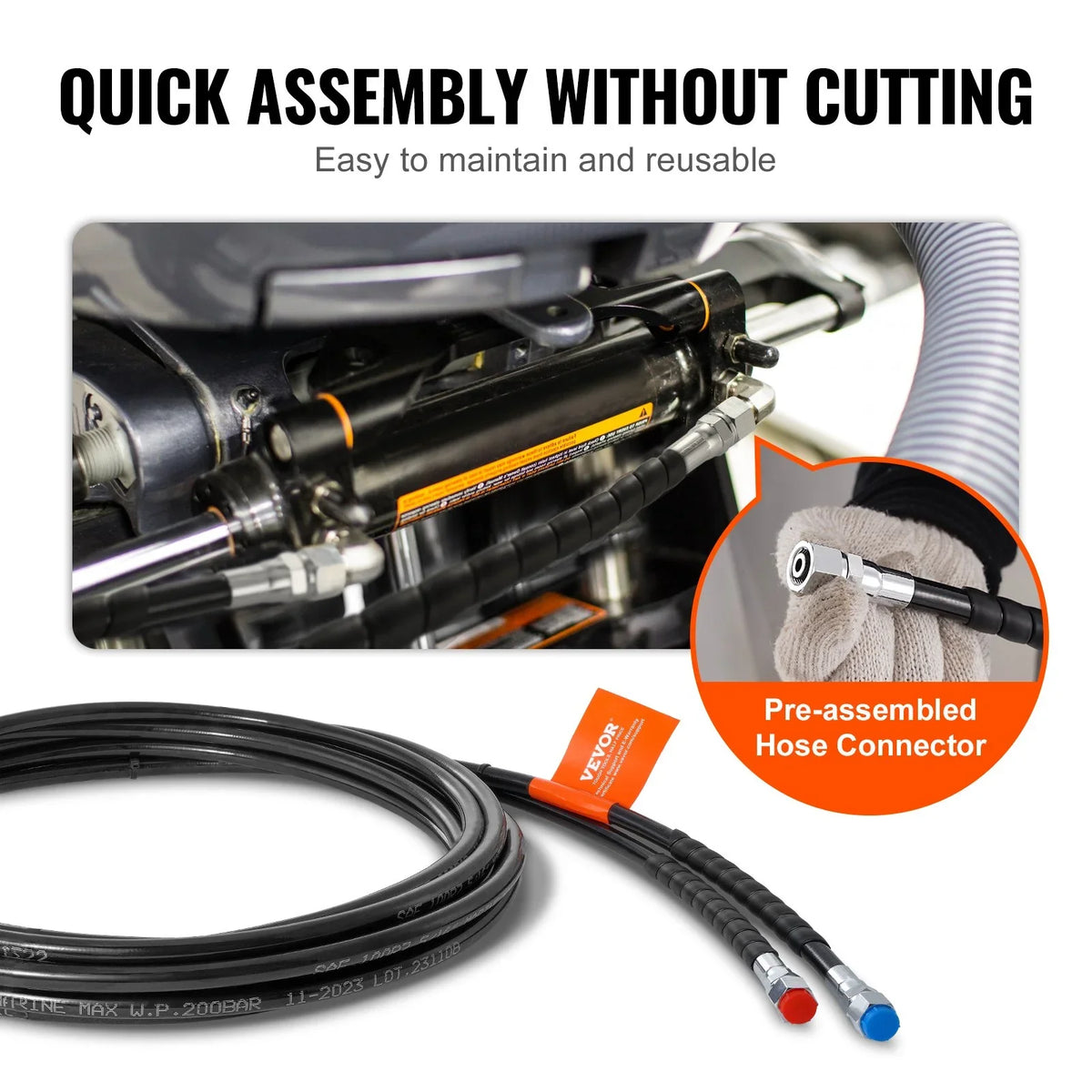 VEVOR Outboard Hose Kit, 20 ft Hydraulic Steering Hose, 2-Piece Leak-Proof TPEE Hydraulic Boat Hoses, Compatible with Marine Hydraulic Outboard Steering Boat System up to 300 HP - View 5