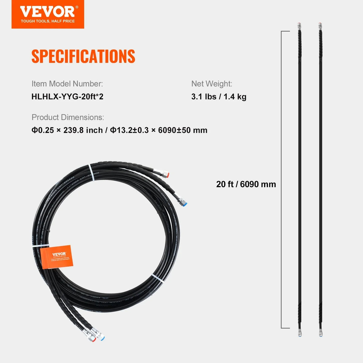 VEVOR Outboard Hose Kit, 20 ft Hydraulic Steering Hose, 2-Piece Leak-Proof TPEE Hydraulic Boat Hoses, Compatible with Marine Hydraulic Outboard Steering Boat System up to 300 HP - View 6