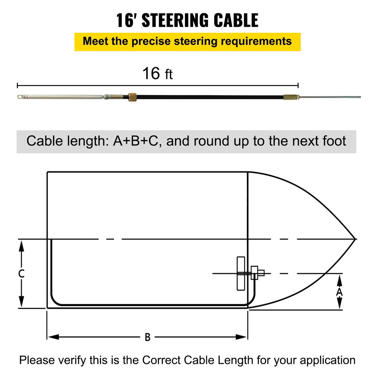 VEVOR Outboard Steering System 16' Outboard Steering Kit 16 Feet Boat Steering Cable with 13" Wheel Durable Marine Steering System - View 7