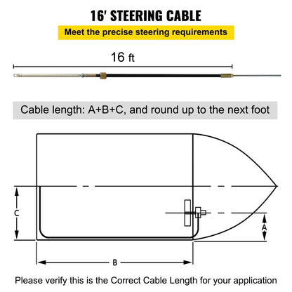 VEVOR Outboard Steering System 16' Outboard Steering Kit 16 Feet Boat Steering Cable with 13" Wheel Durable Marine Steering System - View 7