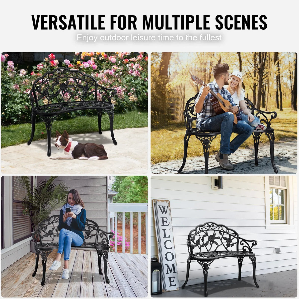 VEVOR Outdoor Bench, 38.8 inches Metal Garden Bench for Outdoors,480 lbs Load Capacity Bench, Outdoor Garden Park Bench with Backrest and Armrests, Patio Bench for Garden, Park, Yard, Front Porch - View 5