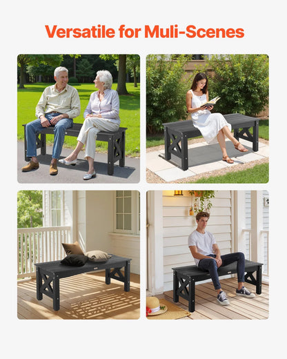 VEVOR Outdoor Bench, 44.5 inch, 600 lbs Weight Capacity, Weatherproof Plastic Frame with Adjustable Level Footpads and Thick Leg, Outside Bench for Patio, Garden, Park, Yard, Front Porch, Black - View 5