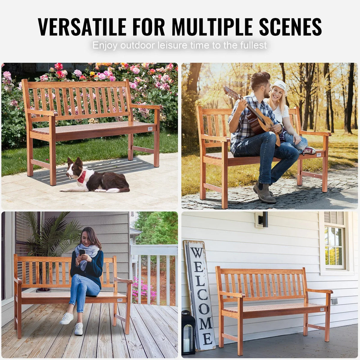VEVOR Outdoor Bench, 50 inches Wood Garden Bench for Outdoors, Outdoor Garden Park Bench with Backrest and Armrests, 800 lbs Load Capacity Bench, Patio Bench for Garden, Park, Yard, Front Porch - View 5