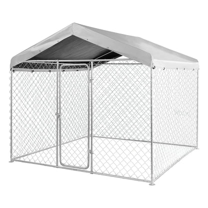 VEVOR Outdoor Dog Kennel, 7.55 x 7.55 x 7.05 ft Large Dog Kennel with Secure Lock, Outside Dogs Enclosures with UV-Resistant & Waterproof Roof Cover, Heavy Duty Pet Crate Cage Run for Large Dogs - View 10